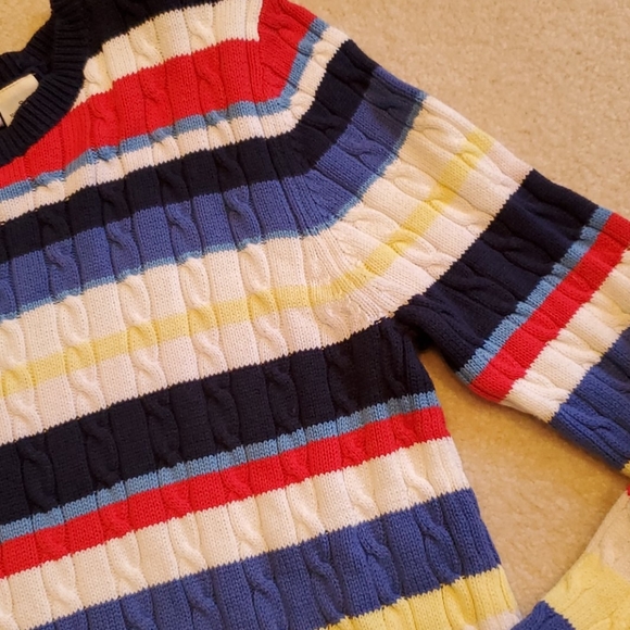 Cherokee 100% cotton stripped sweater yellow, white, red, navy size S like NEW - Picture 2 of 5
